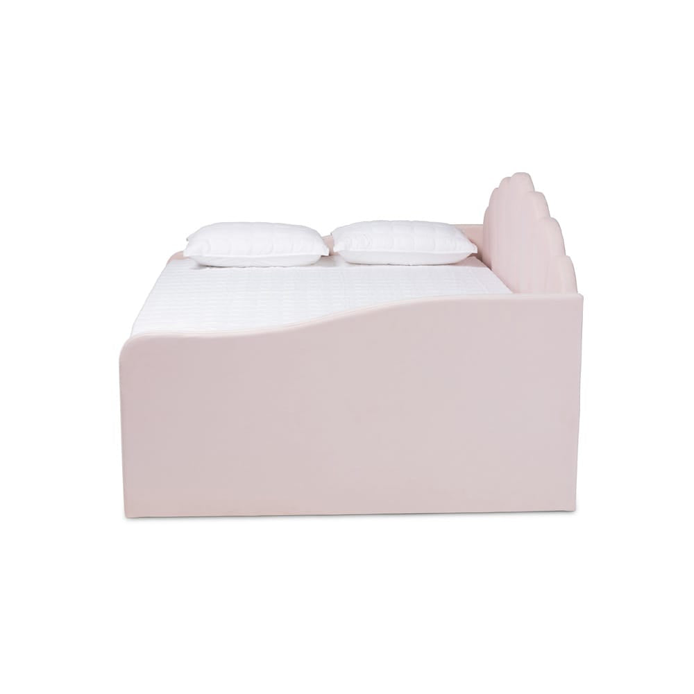 Baxton Studio - Timila Queen Size Daybed with Trundle in Light Pink - BBT61047T-Light Pink Velvet-Daybed-Q/T view 3
