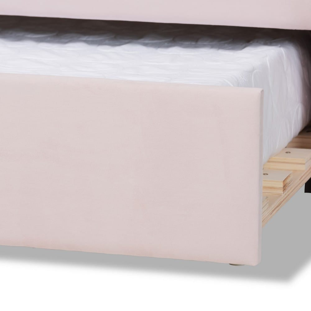 Baxton Studio - Timila Queen Size Daybed with Trundle in Light Pink - BBT61047T-Light Pink Velvet-Daybed-Q/T view 8