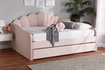Baxton Studio - Timila Queen Size Daybed with Trundle in Light Pink - BBT61047T-Light Pink Velvet-Daybed-Q/T view 10