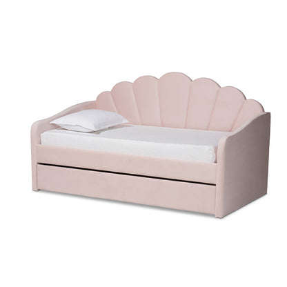 Baxton Studio - Timila Twin Size Daybed with Trundle in Light Pink - BBT61047T-Light Pink Velvet-Daybed-T/T view 1