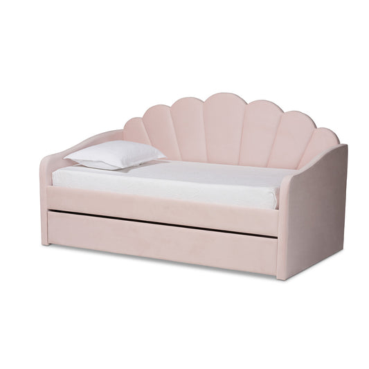 Baxton Studio - Timila Twin Size Daybed with Trundle in Light Pink - BBT61047T-Light Pink Velvet-Daybed-T/T view 1