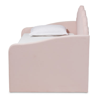 Baxton Studio - Timila Twin Size Daybed with Trundle in Light Pink - BBT61047T-Light Pink Velvet-Daybed-T/T view 3