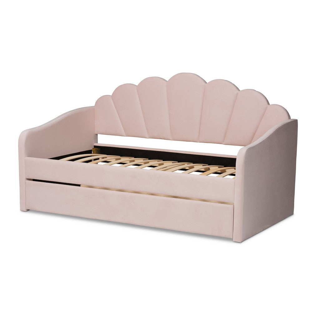 Baxton Studio - Timila Twin Size Daybed with Trundle in Light Pink - BBT61047T-Light Pink Velvet-Daybed-T/T view 4