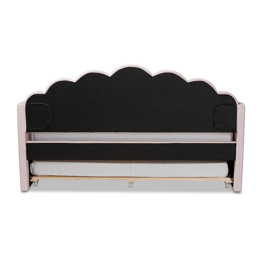 Baxton Studio - Timila Twin Size Daybed with Trundle in Light Pink - BBT61047T-Light Pink Velvet-Daybed-T/T view 7