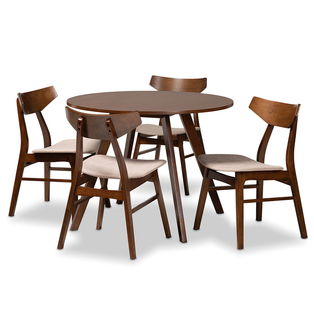Baxton Studio - Timothy Dining Set in Light Beige/Walnut Brown - Danica/Hexa-Latte/Walnut-5PC Dining Set view 1