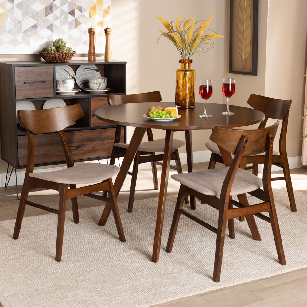 Baxton Studio - Timothy Dining Set in Light Beige/Walnut Brown - Danica/Hexa-Latte/Walnut-5PC Dining Set view 6
