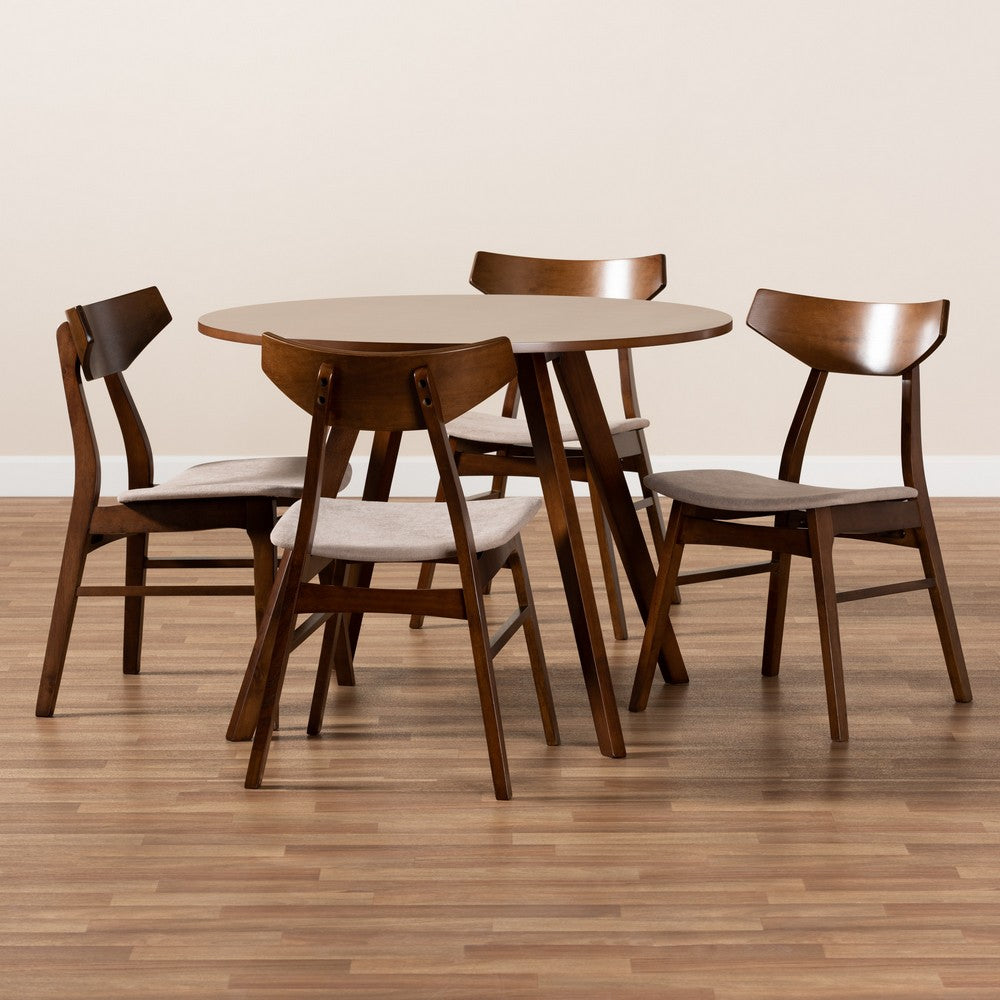 Baxton Studio - Timothy Dining Set in Light Beige/Walnut Brown - Danica/Hexa-Latte/Walnut-5PC Dining Set view 7