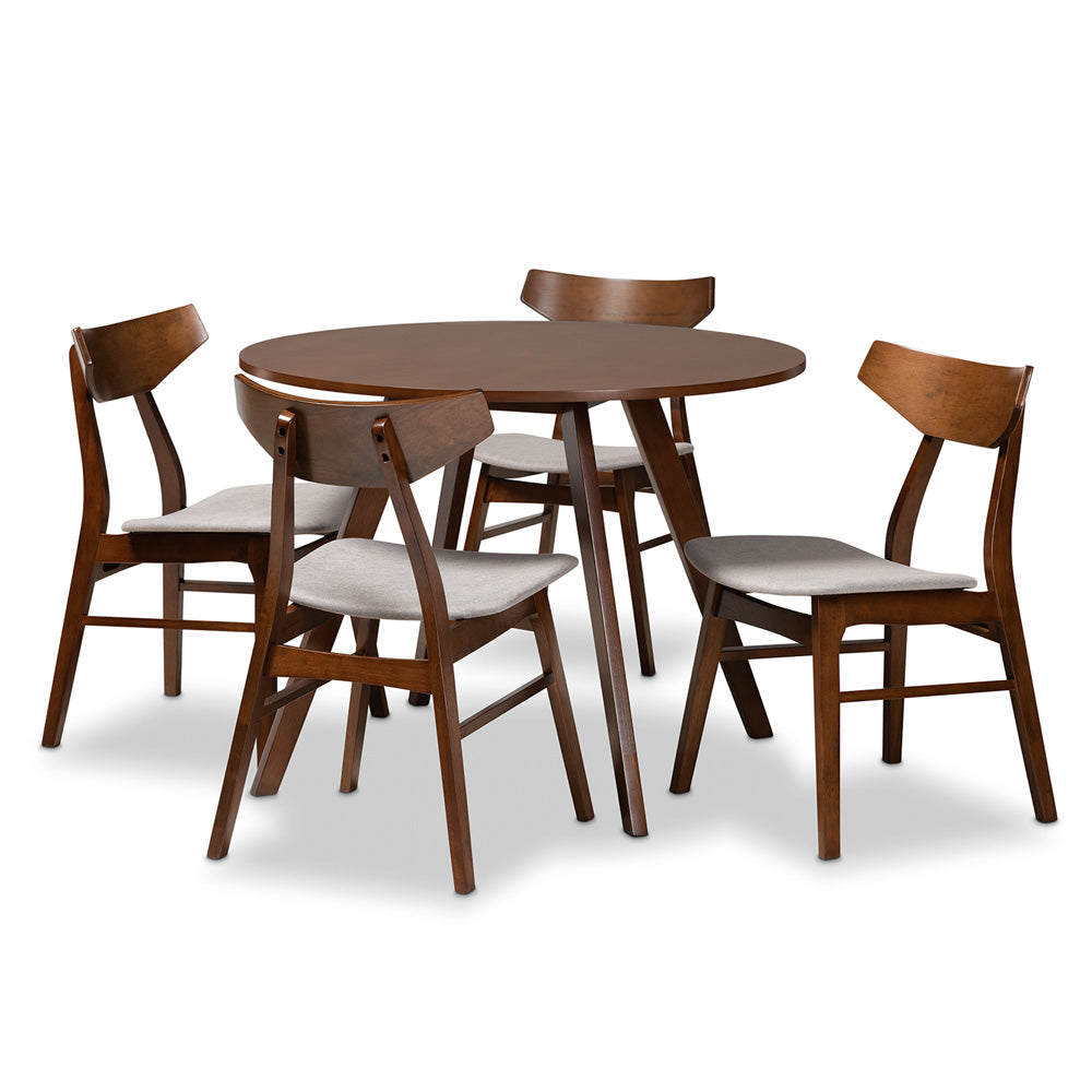Baxton Studio - Timothy Dining Set in Light Grey/Walnut Brown - Danica/Hexa-Smoke/Walnut-5PC Dining Set view 1