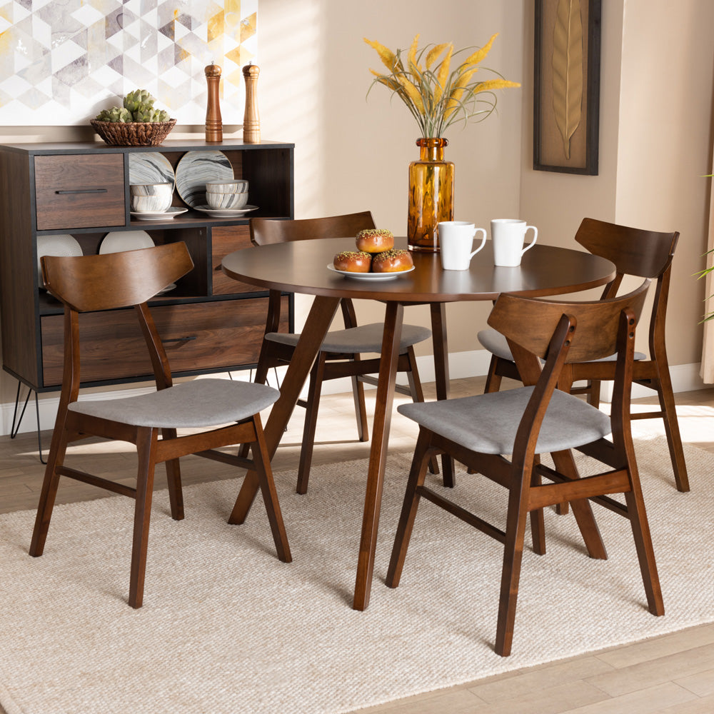 Baxton Studio - Timothy Dining Set in Light Grey/Walnut Brown - Danica/Hexa-Smoke/Walnut-5PC Dining Set view 6