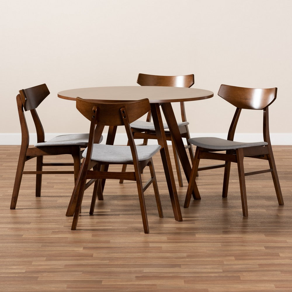 Baxton Studio - Timothy Dining Set in Light Grey/Walnut Brown - Danica/Hexa-Smoke/Walnut-5PC Dining Set view 7