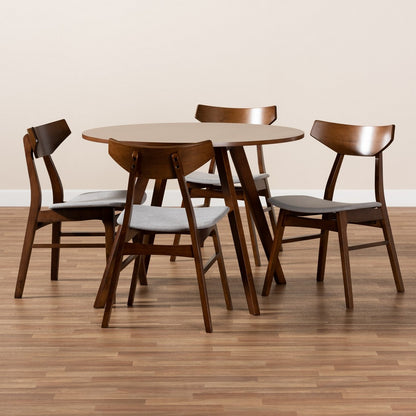 Baxton Studio - Timothy Dining Set in Light Grey/Walnut Brown - Danica/Hexa-Smoke/Walnut-5PC Dining Set view 7