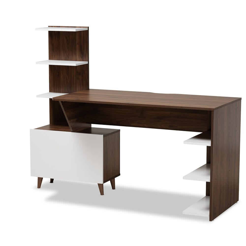 Baxton Studio - Tobias Desk in White/Walnut Brown - SESD8012WI-Columbia/White-Desk view 1