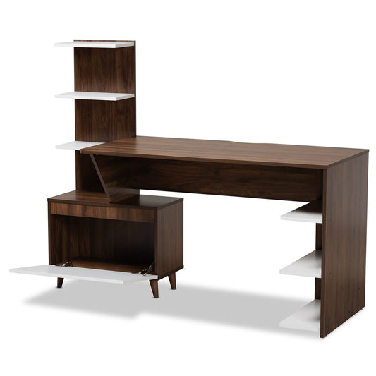 Baxton Studio - Tobias Desk in White/Walnut Brown - SESD8012WI-Columbia/White-Desk view 2
