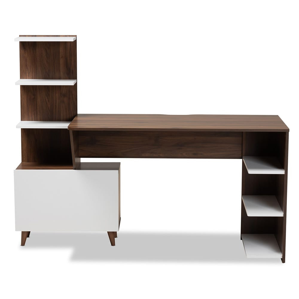 Baxton Studio - Tobias Desk in White/Walnut Brown - SESD8012WI-Columbia/White-Desk view 3