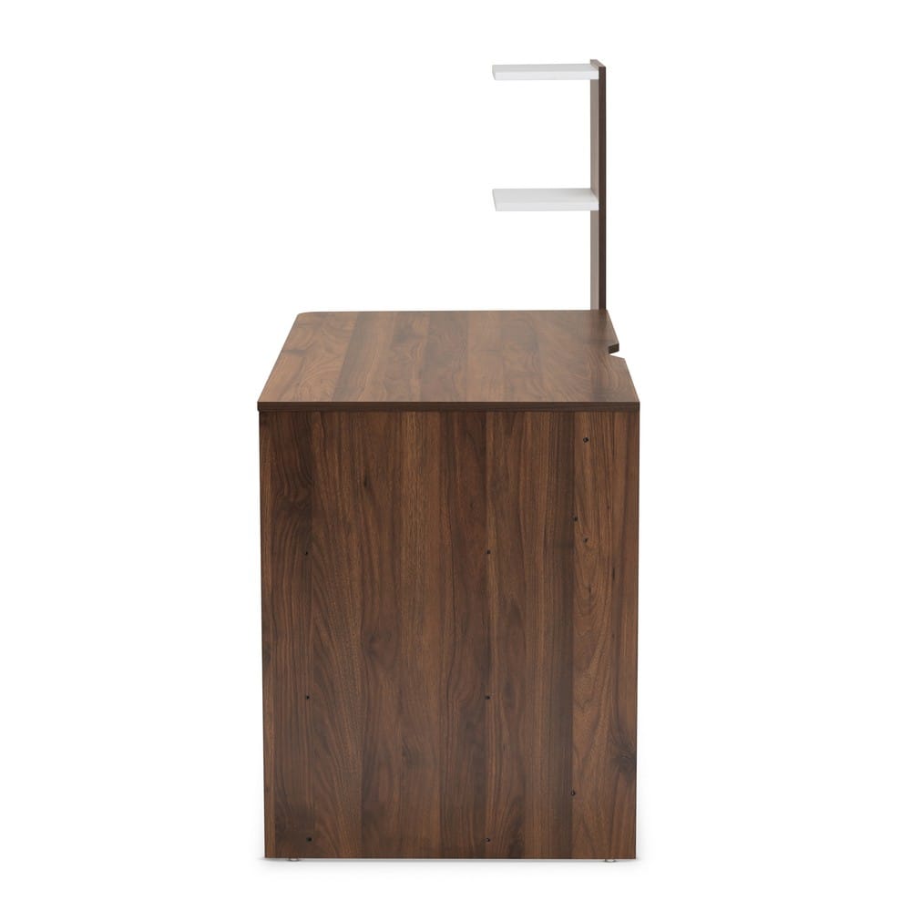 Baxton Studio - Tobias Desk in White/Walnut Brown - SESD8012WI-Columbia/White-Desk view 4