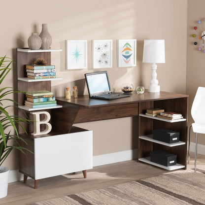 Baxton Studio - Tobias Desk in White/Walnut Brown - SESD8012WI-Columbia/White-Desk view 8