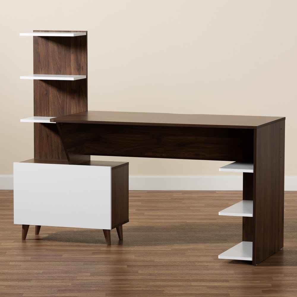 Baxton Studio - Tobias Desk in White/Walnut Brown - SESD8012WI-Columbia/White-Desk view 9