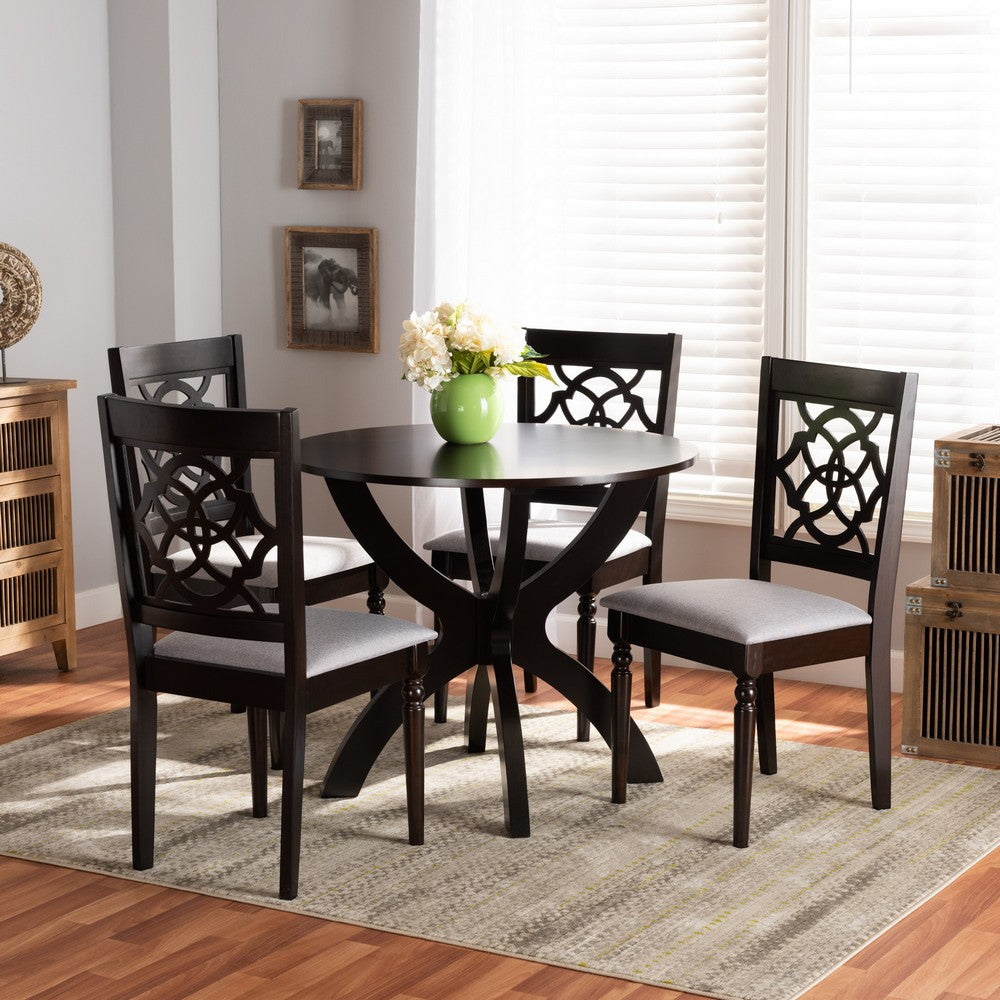 Baxton Studio - Tonia Dining Set in Grey/dark brown - Tonia-Grey/Dark Brown-5PC Dining Set view 7