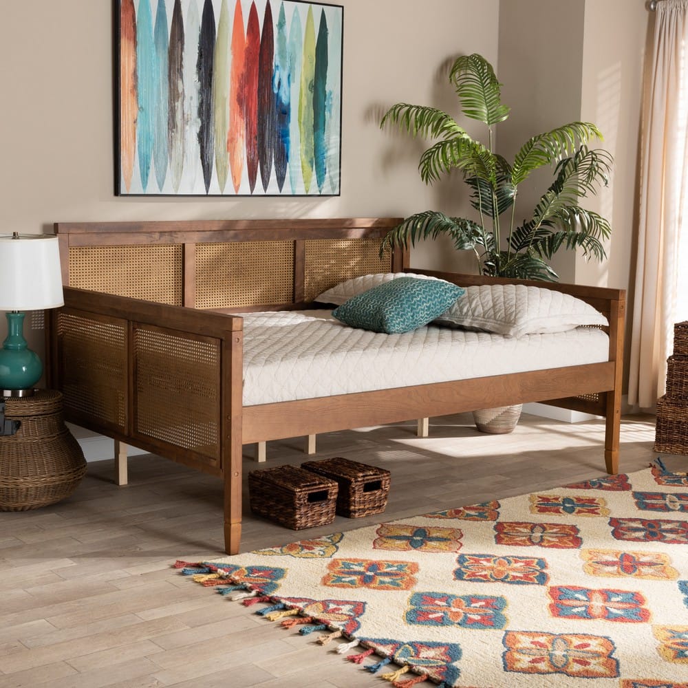 Baxton Studio - Toveli Daybed in Ash Walnut - MG0015-Ash Walnut Rattan-Daybed-Full view 6