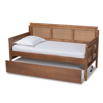 Baxton Studio - Toveli Twin Size Daybed with Trundle in Ash walnut - MG0015-Ash Walnut Rattan-Daybed-T/T view 2