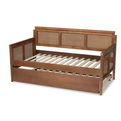 Baxton Studio - Toveli Twin Size Daybed with Trundle in Ash walnut - MG0015-Ash Walnut Rattan-Daybed-T/T view 4