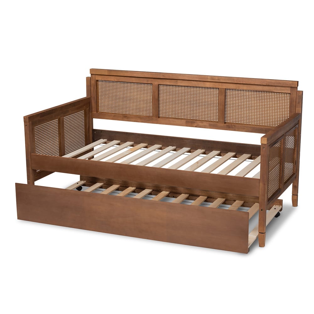 Baxton Studio - Toveli Twin Size Daybed with Trundle in Ash walnut - MG0015-Ash Walnut Rattan-Daybed-T/T view 5