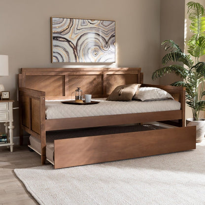 Baxton Studio - Toveli Twin Size Daybed with Trundle in Ash walnut - MG0015-Ash Walnut Rattan-Daybed-T/T view 9