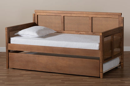 Baxton Studio - Toveli Twin Size Daybed with Trundle in Ash walnut - MG0015-Ash Walnut Rattan-Daybed-T/T view 10