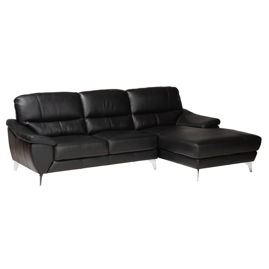 Baxton Studio - Townsend Sectional Sofa in Black/Silver - LSG6001L-Sectional-Full Leather-Black-Dakota 06 view 1