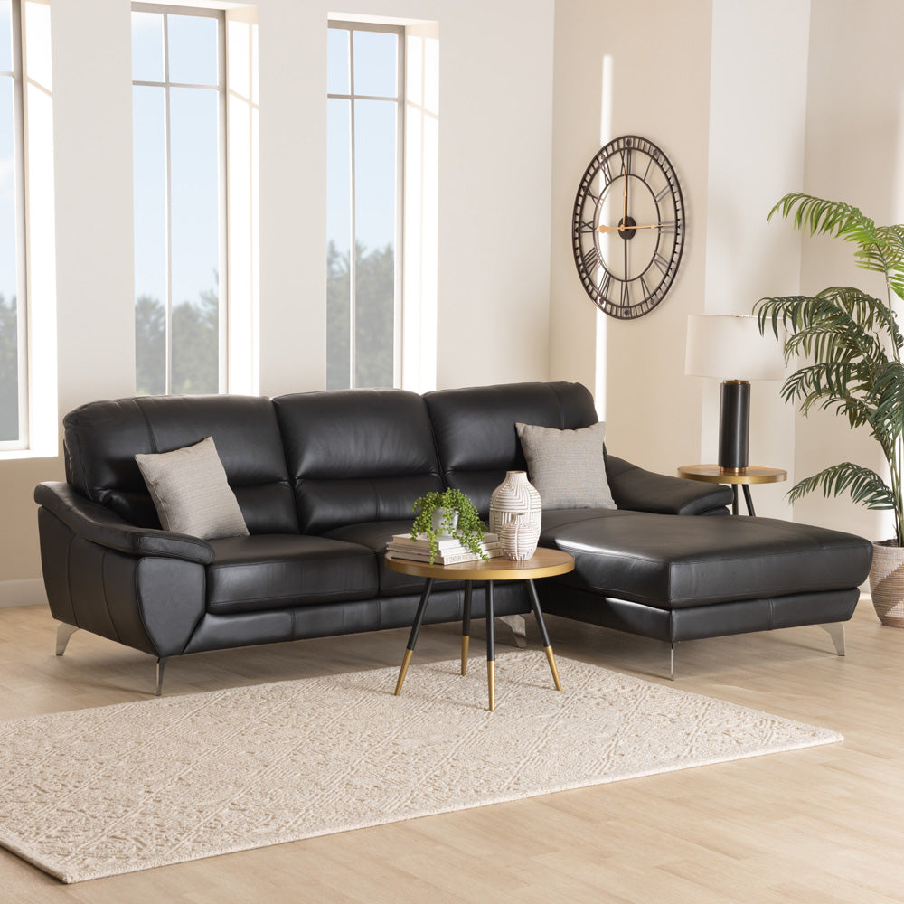 Baxton Studio - Townsend Sectional Sofa in Black/Silver - LSG6001L-Sectional-Full Leather-Black-Dakota 06 view 5