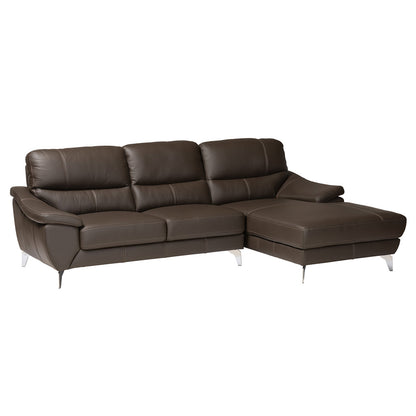 Baxton Studio - Townsend Sectional Sofa in Brown/Silver - LSG6001L-Sectional-Full Leather-Brown-Dakota 05 view 1