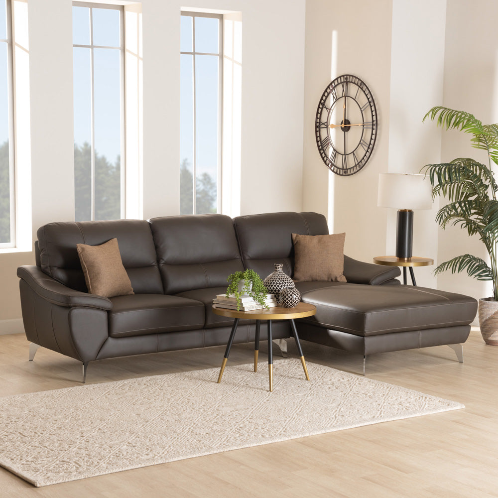 Baxton Studio - Townsend Sectional Sofa in Brown/Silver - LSG6001L-Sectional-Full Leather-Brown-Dakota 05 view 5