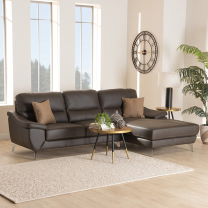 Baxton Studio - Townsend Sectional Sofa in Brown/Silver - LSG6001L-Sectional-Full Leather-Brown-Dakota 05 view 5