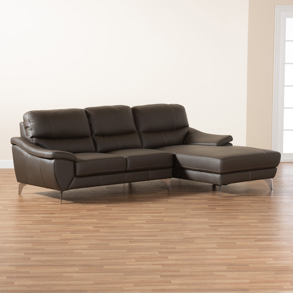 Baxton Studio - Townsend Sectional Sofa in Brown/Silver - LSG6001L-Sectional-Full Leather-Brown-Dakota 05 view 6