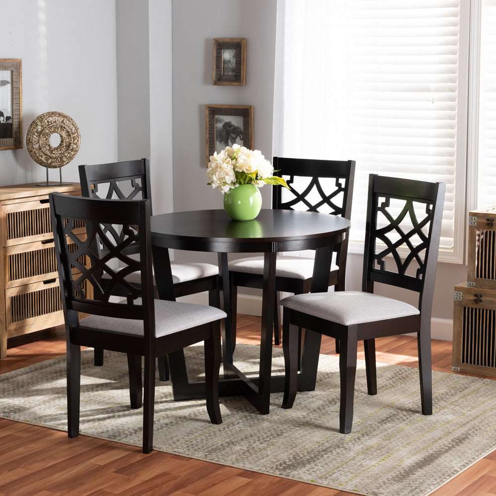 Baxton Studio - Tricia Dining Set in Grey/dark brown - Tricia-Grey/Dark Brown-5PC Dining Set view 6