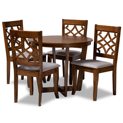 Baxton Studio - Tricia Dining Set in Grey/walnut brown - Tricia-Grey/Walnut-5PC Dining Set view 1