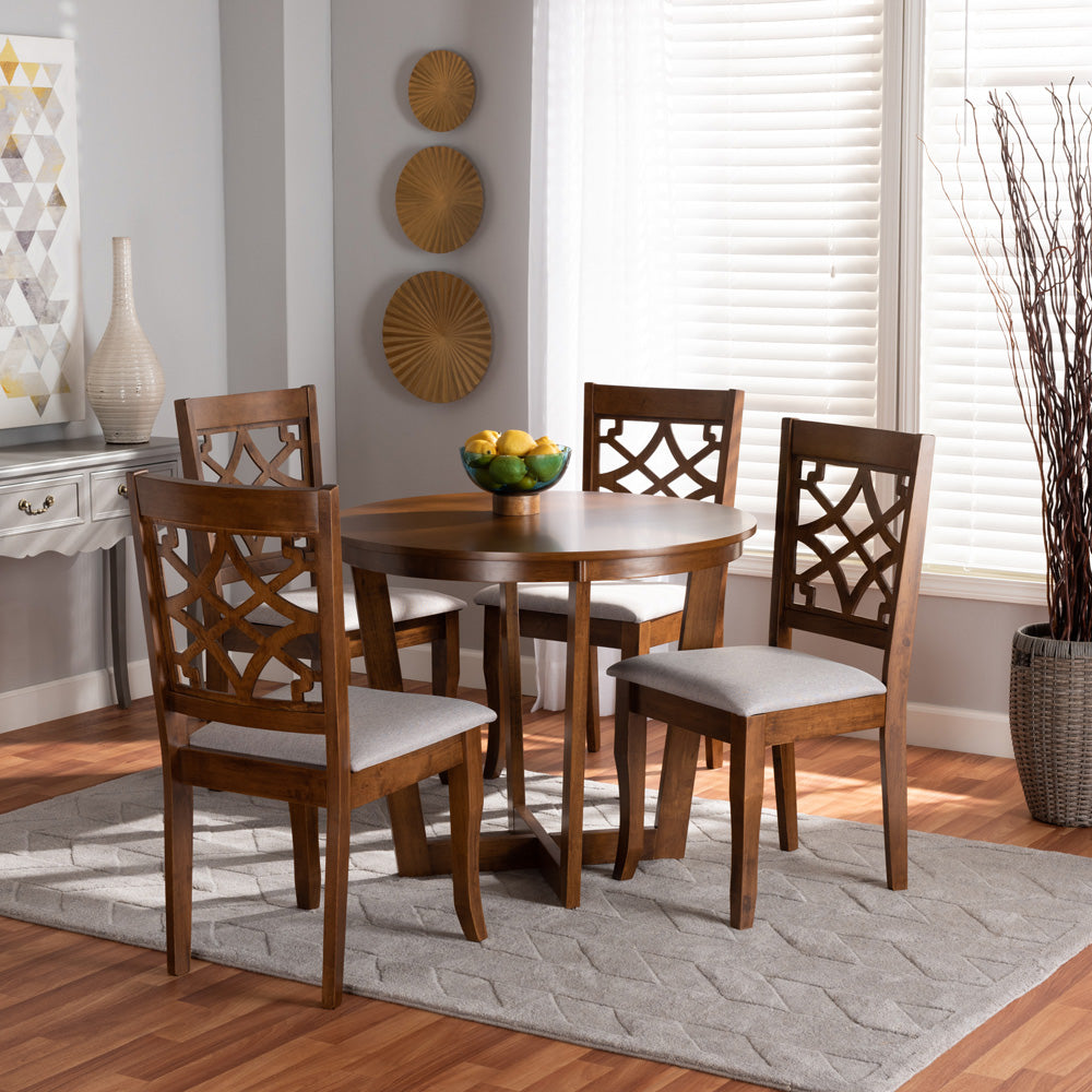 Baxton Studio - Tricia Dining Set in Grey/walnut brown - Tricia-Grey/Walnut-5PC Dining Set view 6