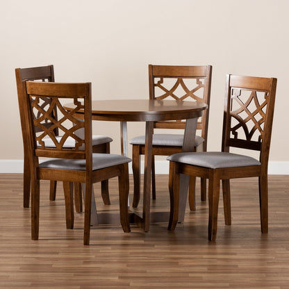 Baxton Studio - Tricia Dining Set in Grey/walnut brown - Tricia-Grey/Walnut-5PC Dining Set view 7