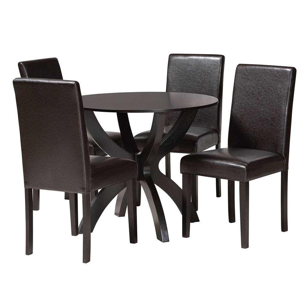 Baxton Studio - Trine Dining Set in Espresso Brown - Trine-Dark Brown-5PC Dining Set view 1