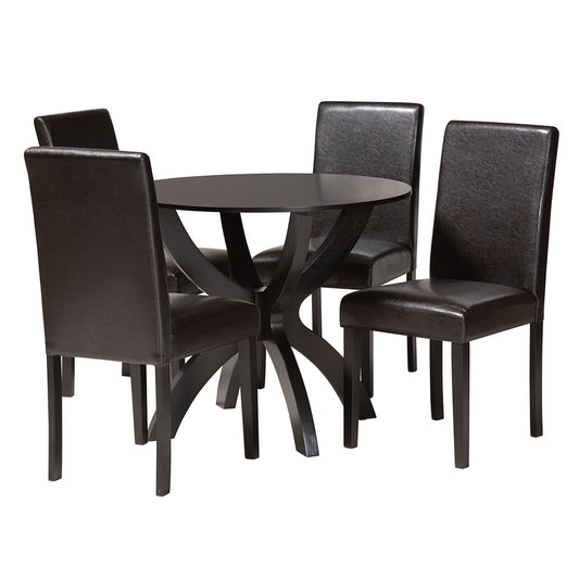 Baxton Studio - Trine Dining Set in Espresso Brown - Trine-Dark Brown-5PC Dining Set view 1