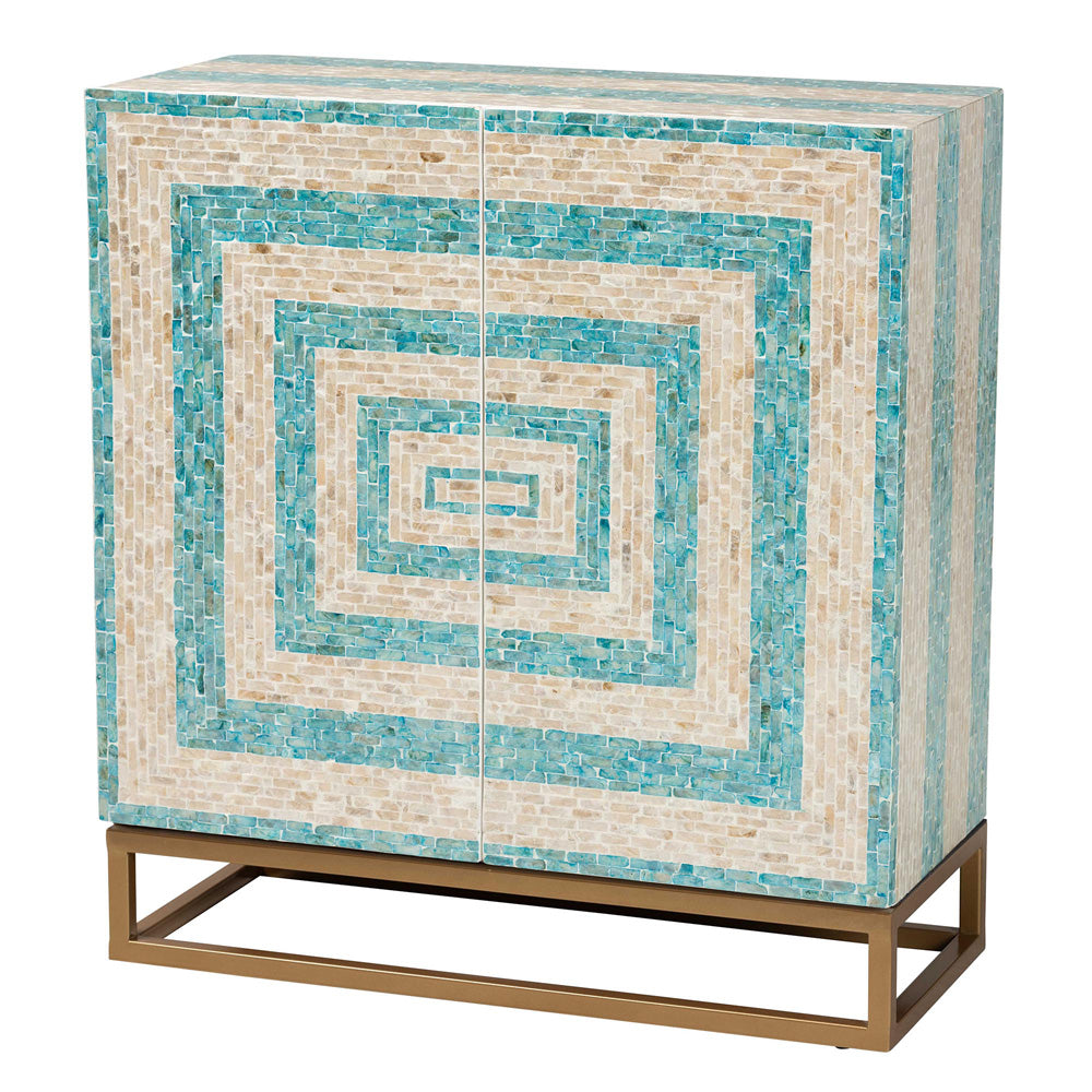 Baxton Studio - Utari Storage Cabinet in Mosaic Beige/Blue/White/Gold - F232-FT85- Cabinet view 1