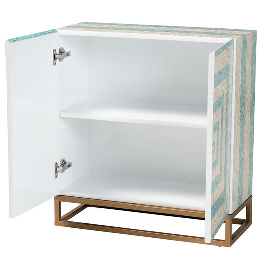 Baxton Studio - Utari Storage Cabinet in Mosaic Beige/Blue/White/Gold - F232-FT85- Cabinet view 2