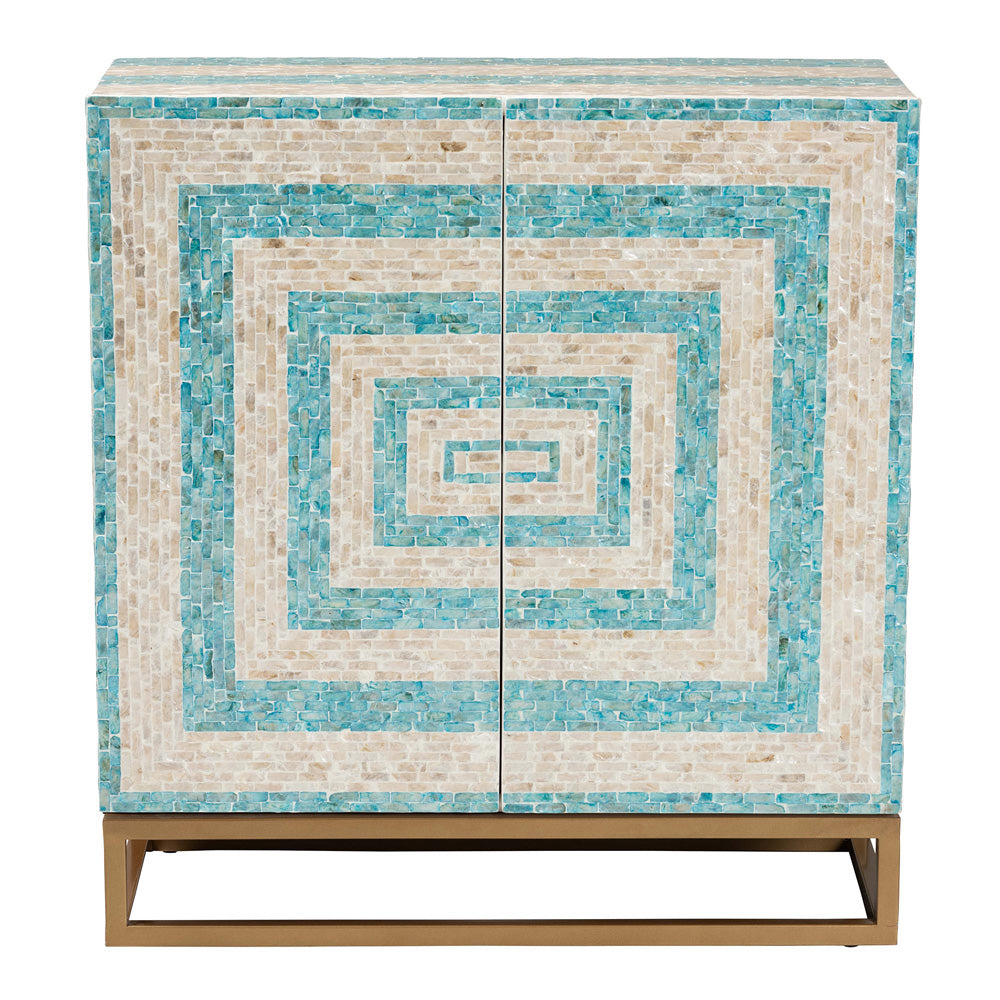Baxton Studio - Utari Storage Cabinet in Mosaic Beige/Blue/White/Gold - F232-FT85- Cabinet view 3