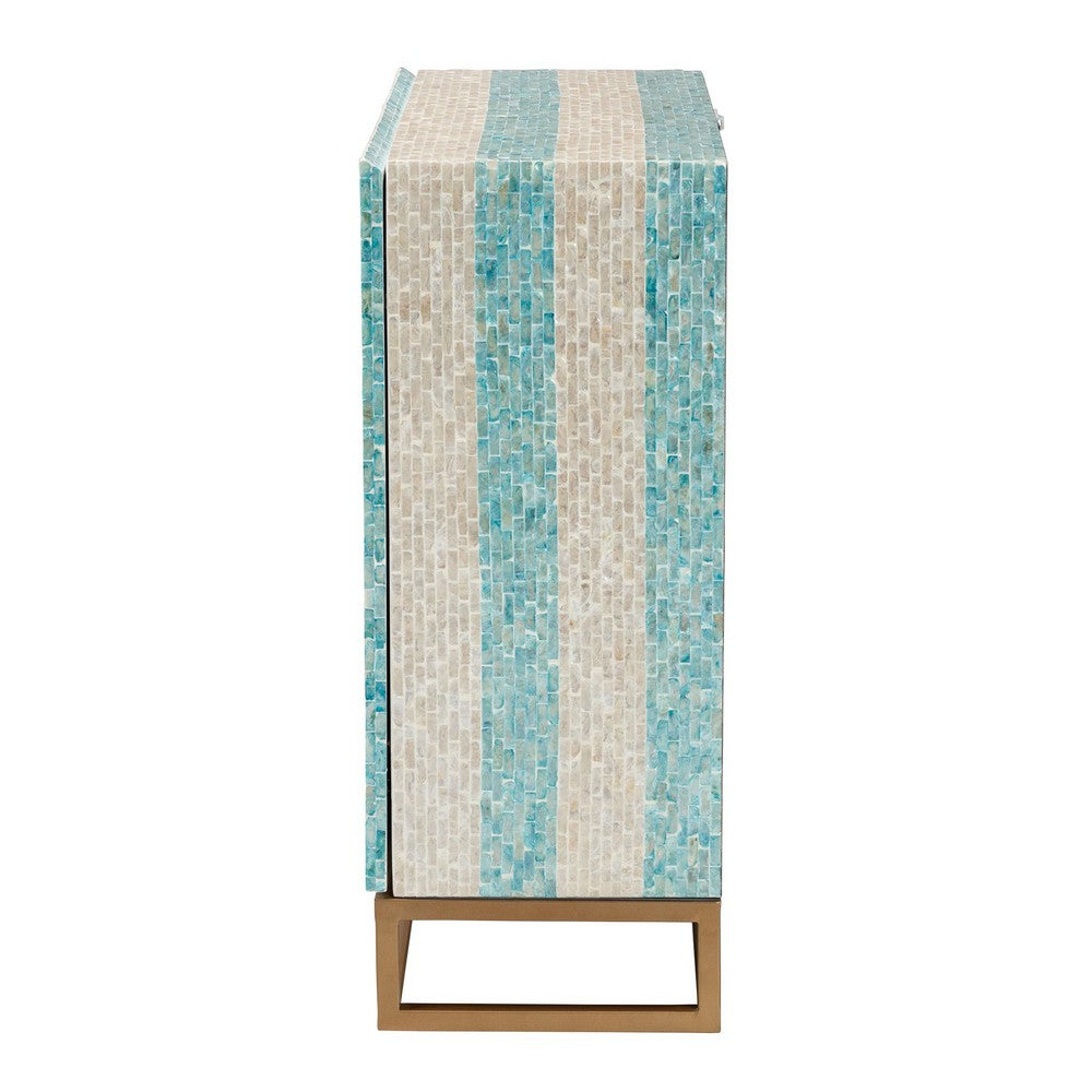 Baxton Studio - Utari Storage Cabinet in Mosaic Beige/Blue/White/Gold - F232-FT85- Cabinet view 4