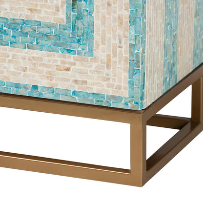 Baxton Studio - Utari Storage Cabinet in Mosaic Beige/Blue/White/Gold - F232-FT85- Cabinet view 5