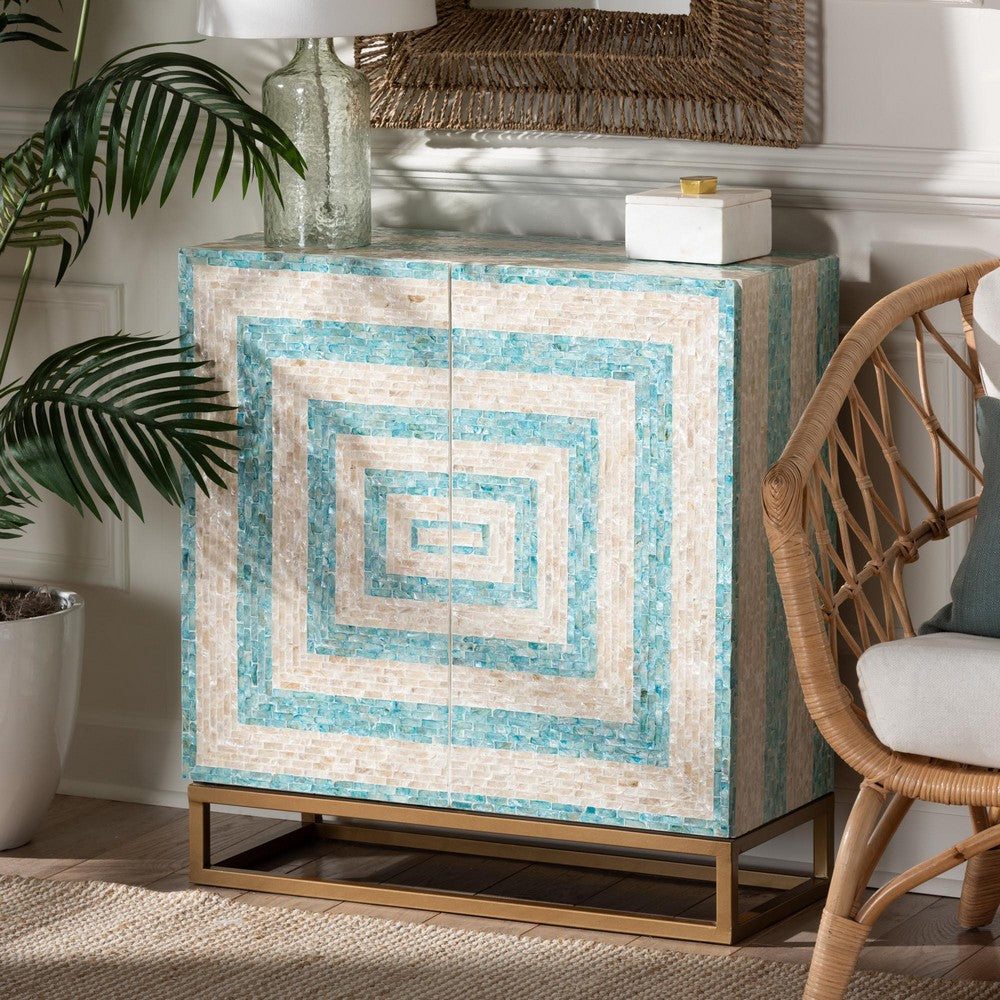 Baxton Studio - Utari Storage Cabinet in Mosaic Beige/Blue/White/Gold - F232-FT85- Cabinet view 8