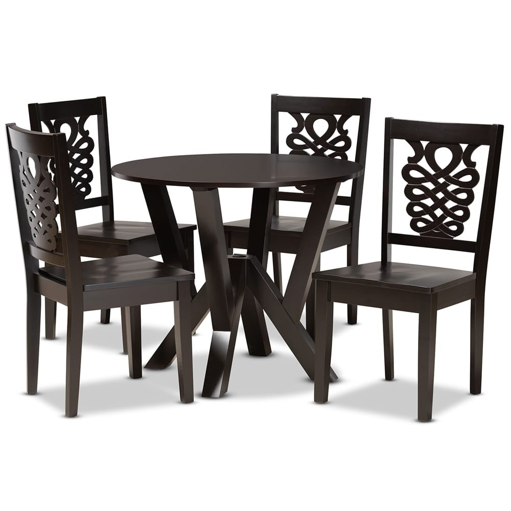 Baxton Studio - Valda Dining Set in Dark Brown - Valda-Dark Brown-5PC Dining Set view 1