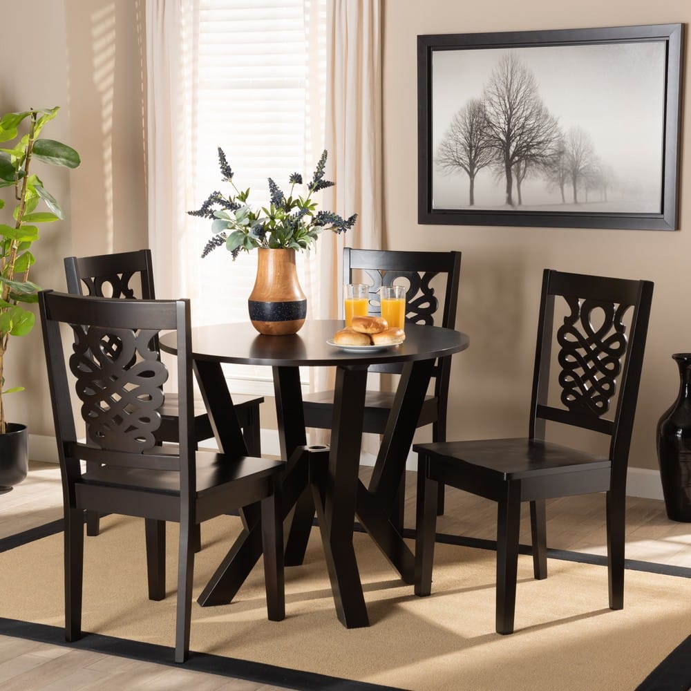 Baxton Studio - Valda Dining Set in Dark Brown - Valda-Dark Brown-5PC Dining Set view 7