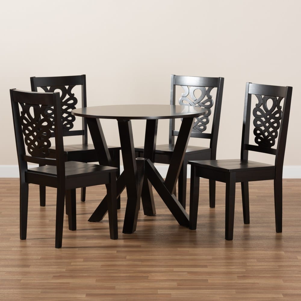 Baxton Studio - Valda Dining Set in Dark Brown - Valda-Dark Brown-5PC Dining Set view 8