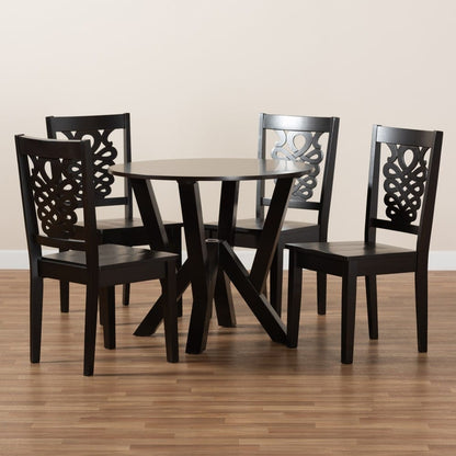 Baxton Studio - Valda Dining Set in Dark Brown - Valda-Dark Brown-5PC Dining Set view 8
